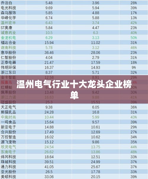 温州电气行业十大龙头企业榜单